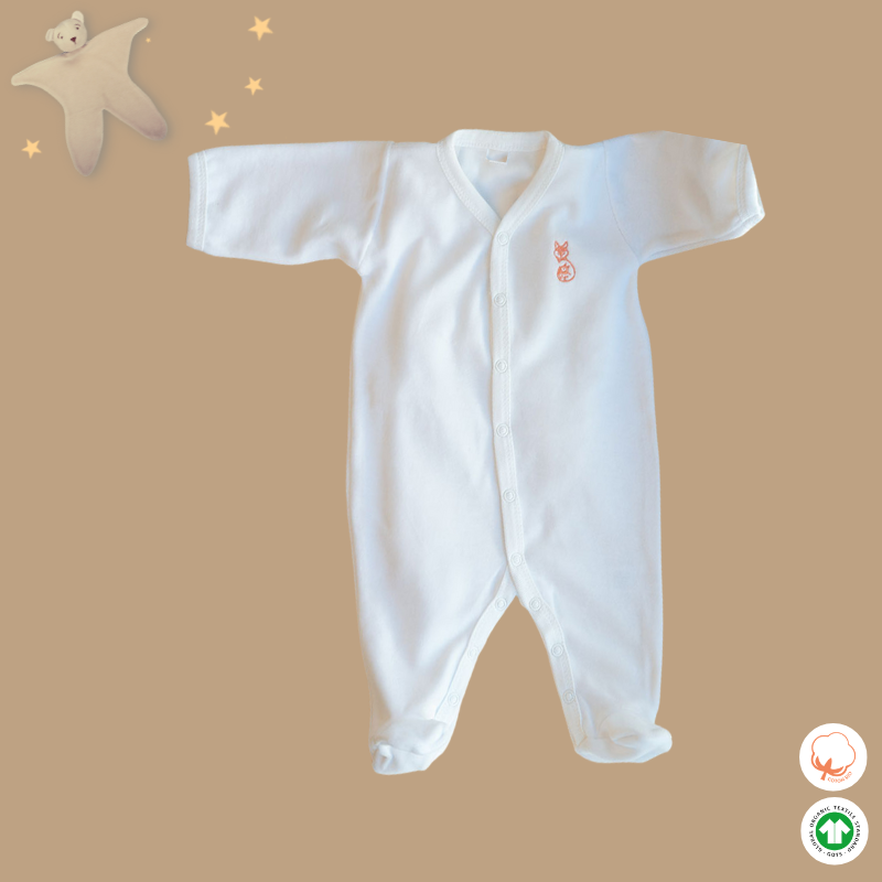 pyjama bébé en velours blanc à plat avec ouverture par pressions en Y