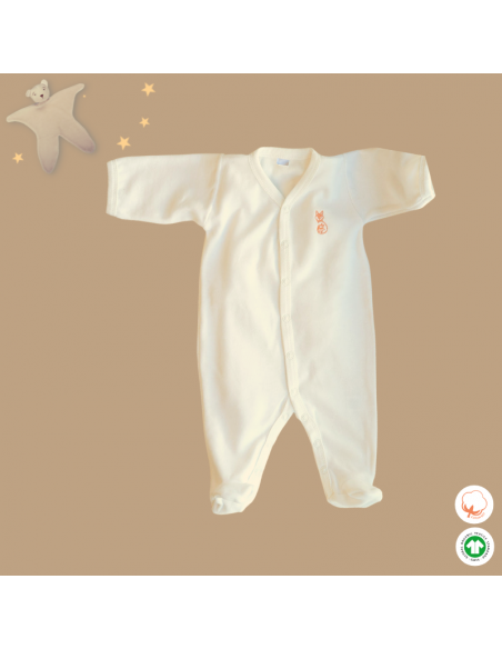 pyjama bébé en velours écru à plat avec ouverture par pressions en Y