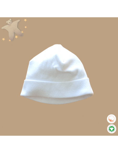 un bonnet blanc en coton bio GOTS